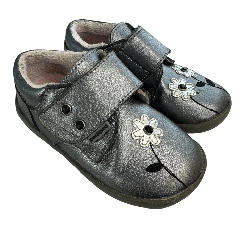 Zapatos Pediped Aryanna Niño Pequeño Talla Us 7 Eu 23 Grip n Go Tacón Cojín Gris Metálico Foto 2 de 4