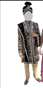 Nazranaa Mens Custom Wedding Sherwani With Turban, Shal, Jewelry, Shoes, Pants