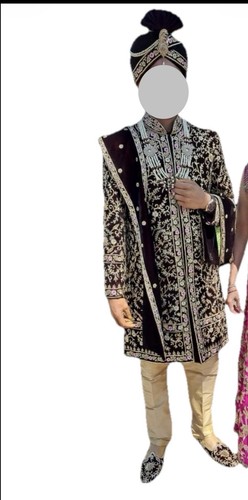 Nazranaa Mens Custom Wedding Sherwani With Turban, Shal, Jewelry, Shoes, Pants
