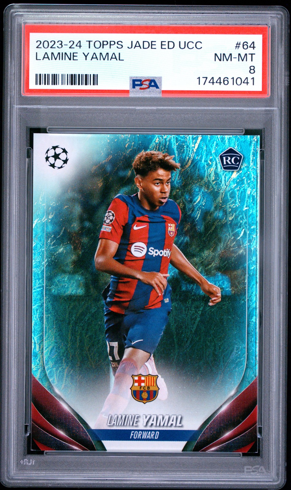 2023-24 TOPPS JADE EDITION UEFA CLUB COMPETITIONS #64 LAMINE YAMAL ROOKIE PSA 8 view 1