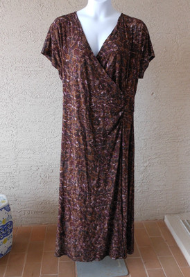 Soft Surroundings Size 2X/18/20 Brown Multi Print Jersey Maxi Dress Ponte Knit