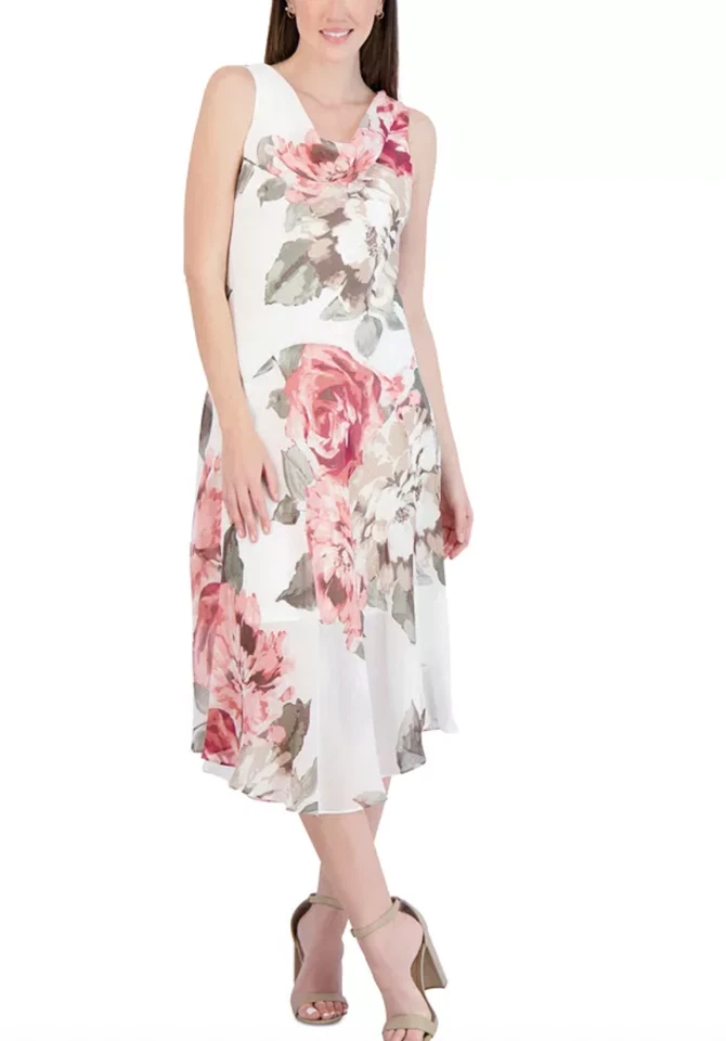 Vestido feminino Robbie Bee chiffon 12 floral gola alta romântico caprichoso fada Y2K - Imagem 2 de 4