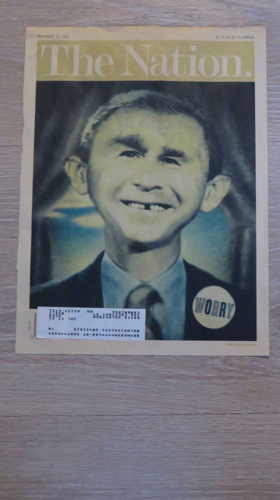 The Nation Magazine Cover George W. Bush Alfred E. Neuman Nov. 13 2000 Political