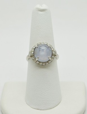 Pretty Platinum Cloudy Stone Ring w/ Diamond Details SZ 7.5 #GOLD-3946