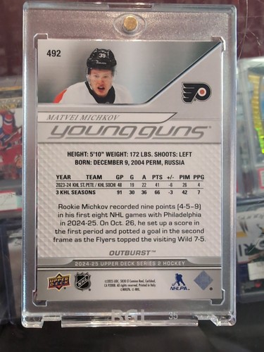 2024-25 Upper Deck Series 2 Hockey Matvei Michkov Young Guns RC Silver Outburst - Picture 2 of 2