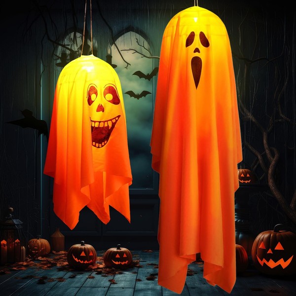 Halloween Deko Geist 2 StüCk, HäNgende Leuchtende Geister FüR Garten, Terrasse-image