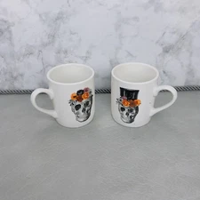 Skull Mug Harvest Green Studio Espresso Death Flower Set Pair Couple Day Of Dead
