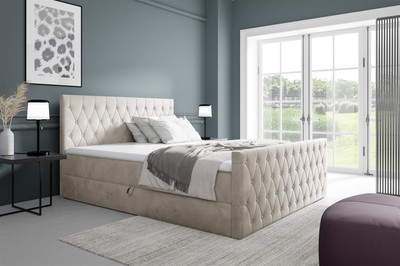 Boxspringbett Schlafzimmerbett ASHER 160x200cm in Stoff Fresh Altweiß