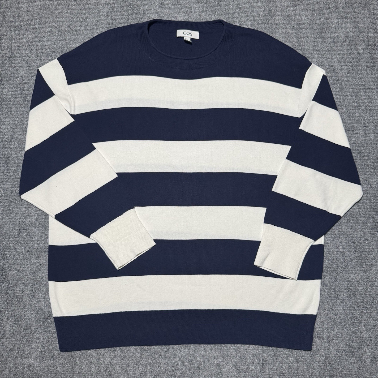COS Stripe Long Sleeve Cotton Oversized T-Shirt White Navy Women's S