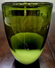 Murano MCM Green Vase With Lower White Casing Elegant Lines by Michielotto