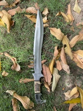 Handmade D2 Steel Long Hunting Knife Stag Horn Handle & 5 Spikes For Camping