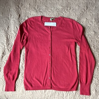 Benetton Women's Red Knit Cardigan Sweater 60% Cotton Nylon Elastane Size L