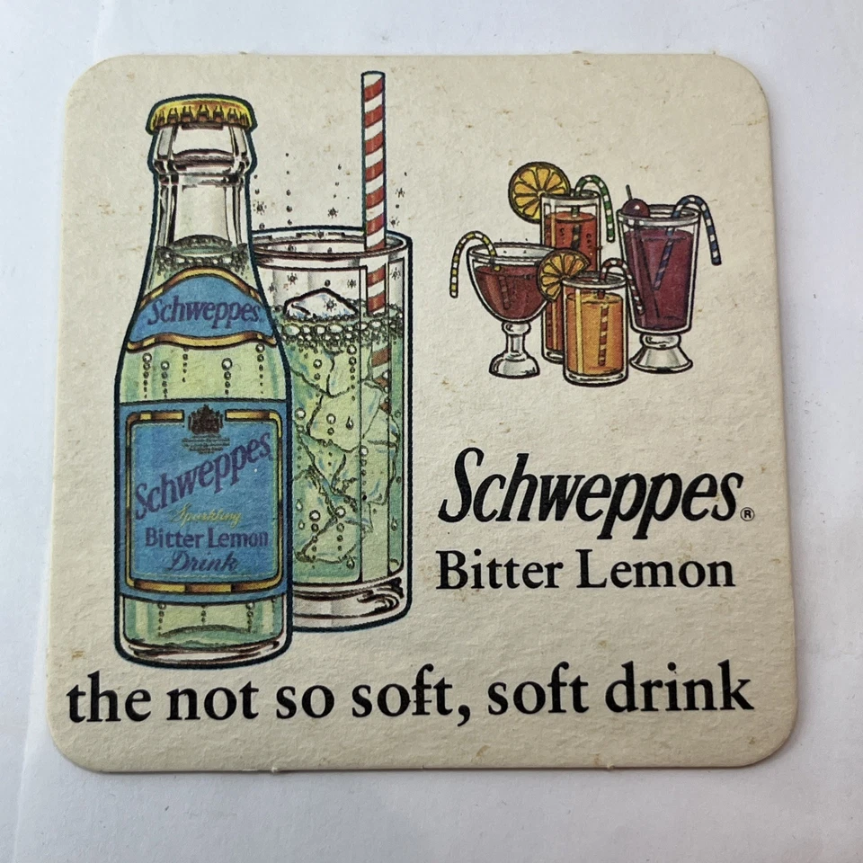 Vintage Schweppes Bitter Lemon Coasters LOT Of 4 Double Sided 1970s/1980s - Image 4 of 4