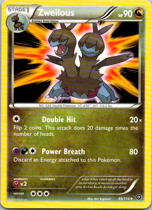 Zweilous 85/114 Uncommon Steam Siege Pokemon Damaged