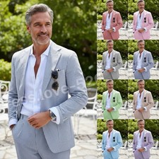 Seersucker Men's Suits Formal Evening Party Wedding Groom Summer Men Tuxedos