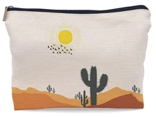 Boho Desert Nature Sunset Cactus Landscape Makeup Bag - Mid Century Modern Co...
