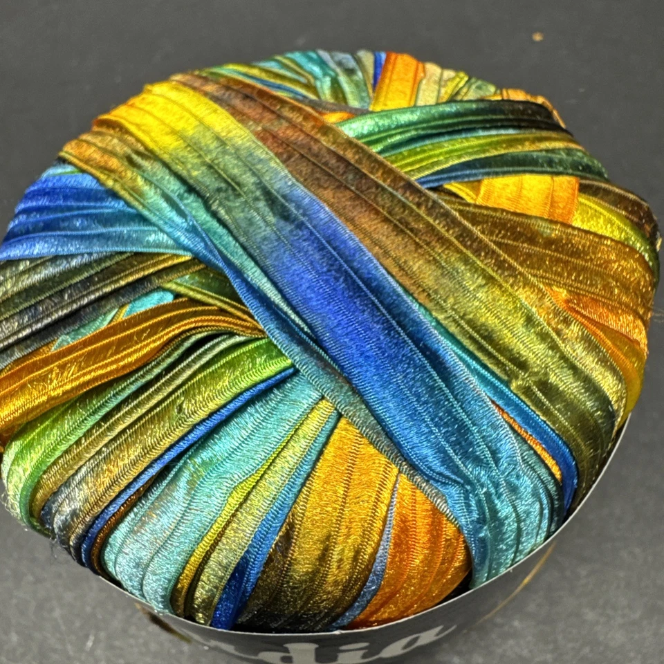 Lana Grossa  INDIA Ribbon Yarn, Blue Green Yellow Polyamide Made In Italy New - Image 3 of 4