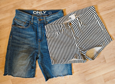 2 x Jeans-Shorts ca. 34 XS H&M + ONLY Stretchjeans kurze Hose Streifen