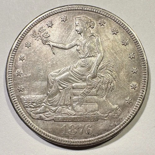 1876-S Trade Dollar Silver Higher Grade Details Luster Harshly Cleaned Type Coin