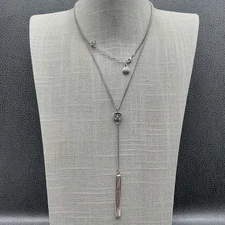 Blessed Cross Lariat Necklace Silver Tone Christian Jewelry Layered Pendant Gift