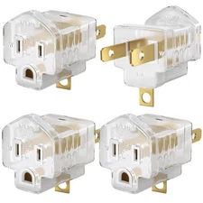 Outlet Adapter 4 Pack 2 Prong to 3 Prong Converter Clear ETL Listed Grounded