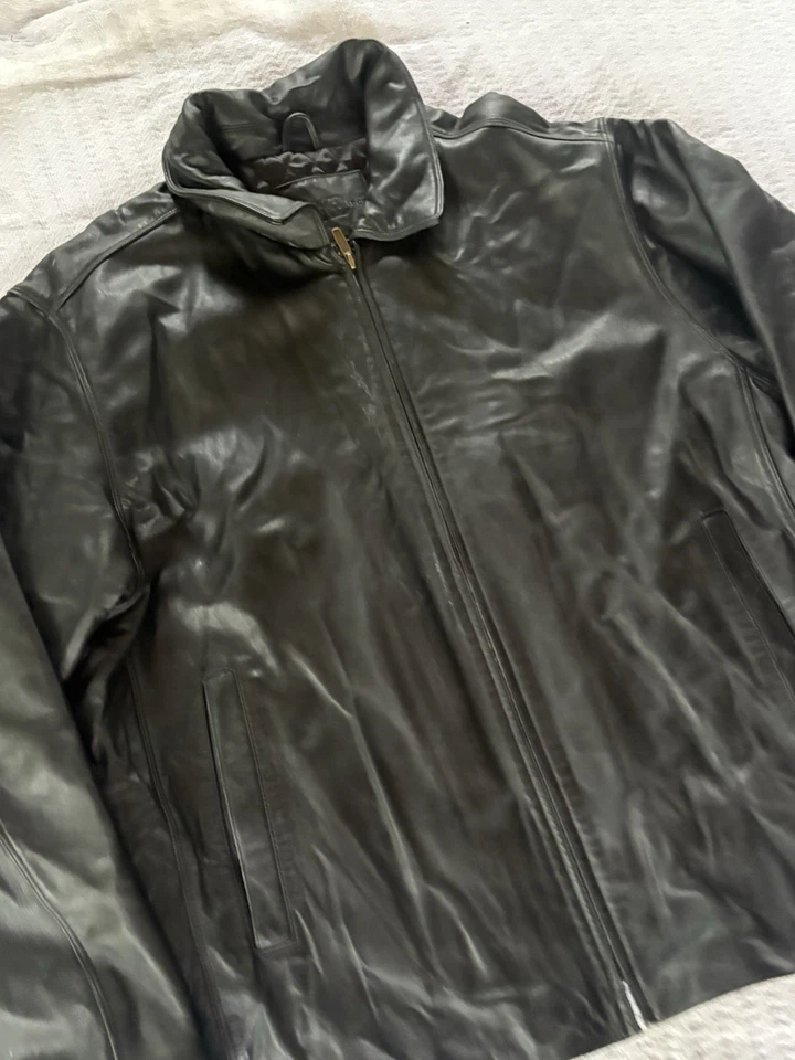 Abrigo Chaqueta Bombardero De Colección Knightsbridge Cuero Negro Forrado Y2K Para Hombres Talla Grande Foto 2 de 4