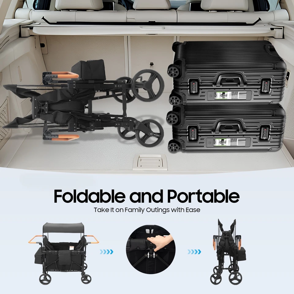 Stroller Wagon 4 Seats Quad Collapsible Stroller with Adjustable Handle & Canopy - Image 3 of 4