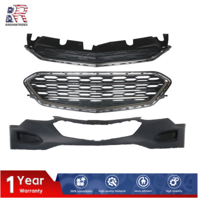 Front Bumper Cover Primed + Upper Lower Grille For 2016 2017 Chevy Equinox