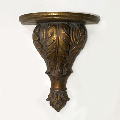 Wall Sconce Shelf - Ornate, Dark Gold, Leaf, Half Circle, Resin, Glam 11'' tall