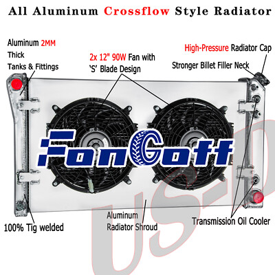 3 Row Radiator Shroud Fan For 1991-1992 Chevy Caprice 91-93 Buick Roadmaster AT