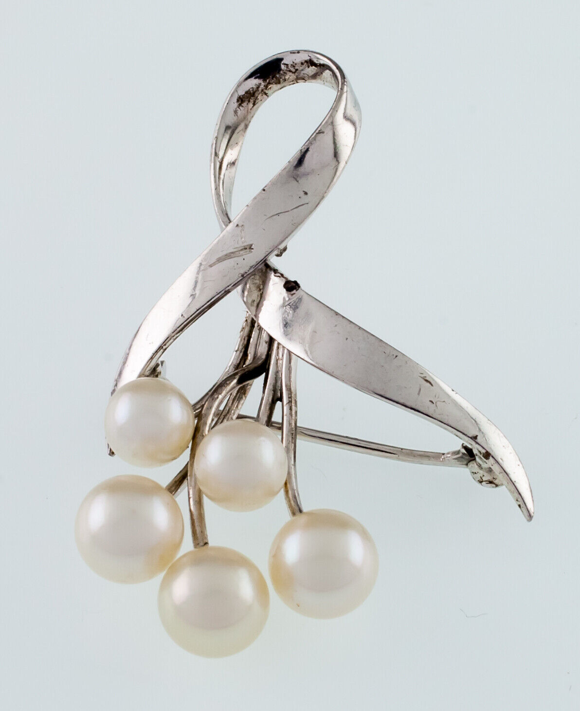 Mikimoto Argent Sterling Vintage Perle Broche Joli Condition