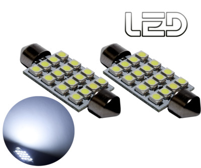2 Shuttle Bulbs Interior Light C10W 41MM 41mm 16 LED White Light