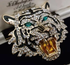 Art Deco Inspired Crystal Enamel Tiger Brooch / Pendant Shawl Pin Jewellery