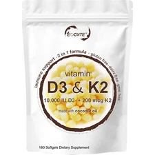 Vitamin D3 10000 iu Plus K2 (MK-7) 200 mcg, 180 primary coconut oil soft capsule