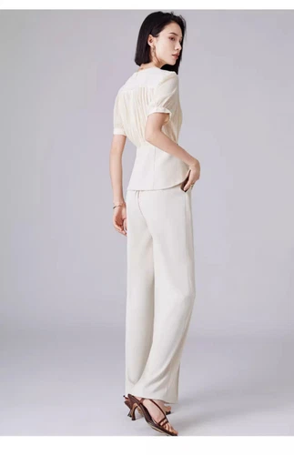 Mujeres Nuevo 2 Piezas Trajes Manga Larga Top y Simple Pierna Ancha Pantalones OL Conjunto Informal - Imagen 23 de 26
