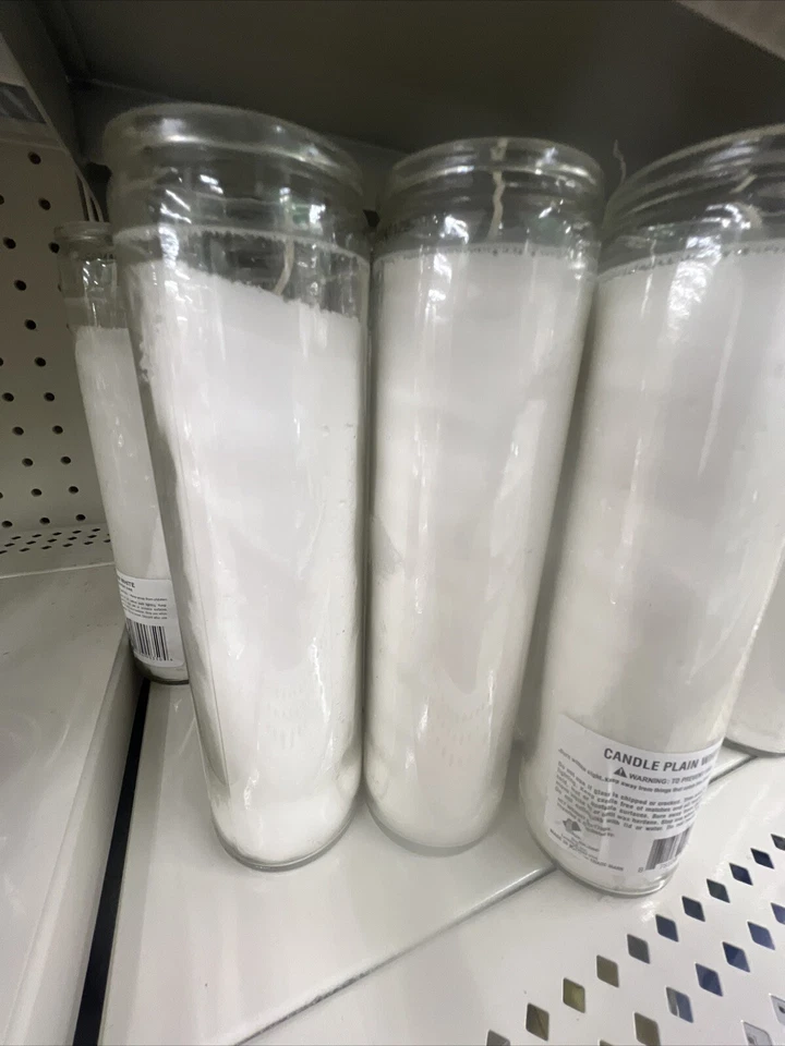 Paquete de 5 velas pilar de oración blanco vidrio transparente 8”h/velas/religión/sin perfume Foto 2 de 3