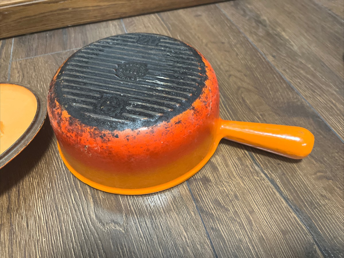 Vintage Cousances #20 Made in France Cast Iron Pot & Lid Orange | eBay