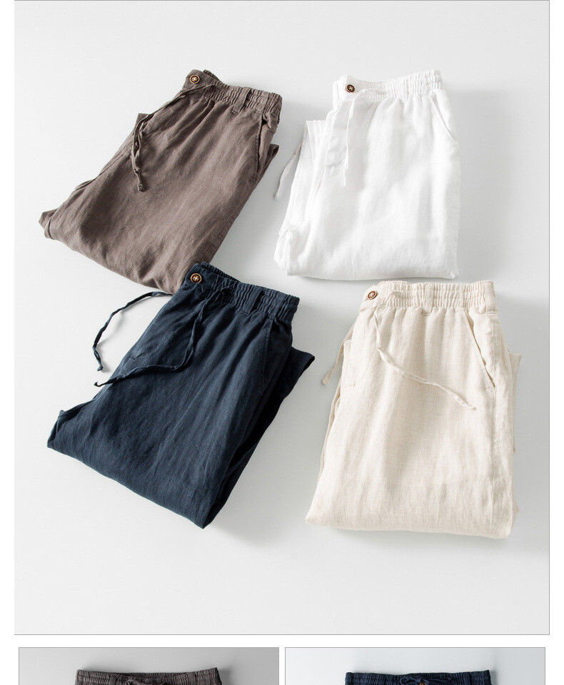 Men's Linen Pants Thin Elastic Loose Oversized Pants Straight Leg Casual Pants