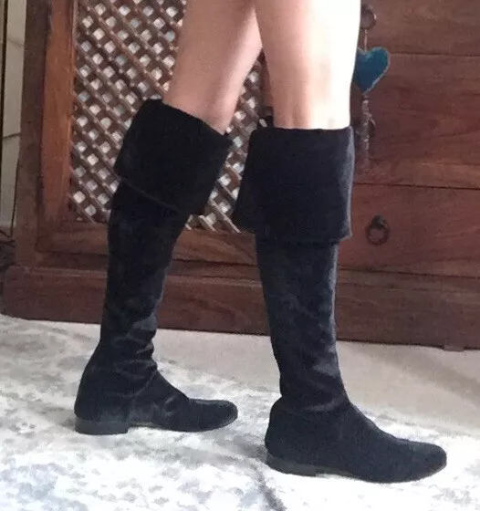 ALBERTA FERRETTI BOOTS OVER KNEE LONG BLACK VELVET LEATHER BOOTS