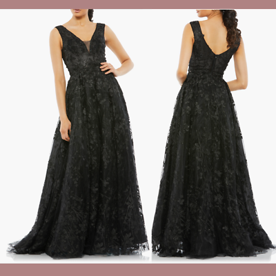NEW $798 Mac Duggal [ 4 ] Floral Embroidered V-Neck Beaded Tulle Ball Gown  #Q505 | eBay