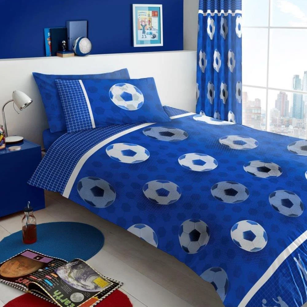 Football Goals Single Duvet Cover Set Geometric Bedding Boys Bedroom Blue