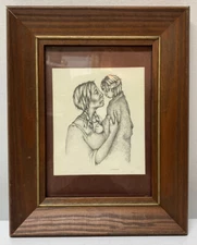 Vtg Nancy Shumaker Pallan  Nuthatch NATIVE AMERICAN Wood Framed Matted Glass EUC