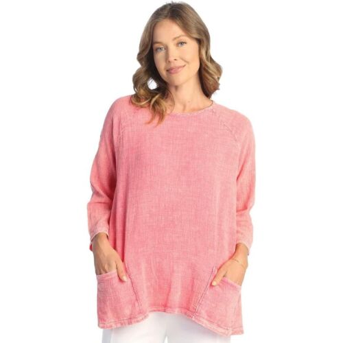 Jess & Jane Mineral Washed Gauze Tunic with Pockets - Coral NWT