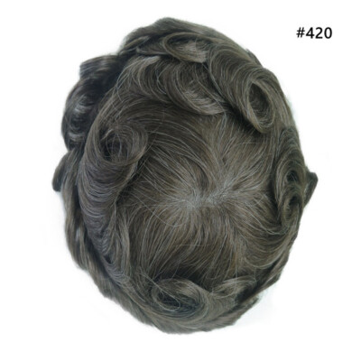 Mens Toupee Hair Replacement System French Lace Front Thin Skin Wig Hairpiece Q6