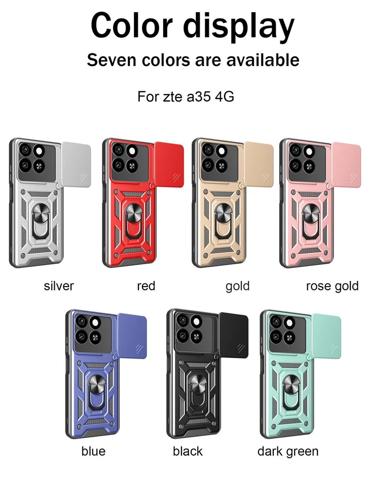 Para ZTE Blade A55 4G Híbrido Armadura Lente Deslizante Cámara Anillo Soporte Cubierta Estuche Foto 2 de 4