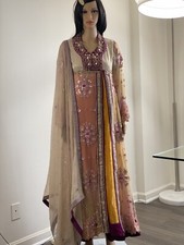 Pakistani Embroidered Peach Georgette Long Dress/Maxi Party Wear Women Fancy