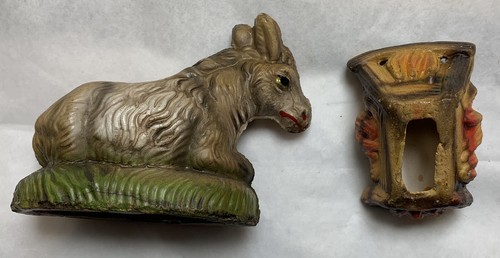 Vintage Set Weihnachten Krippe Stall Krippe Krippe Krippe Moos bedeckt Holz Figuren - Bild 6 von 24