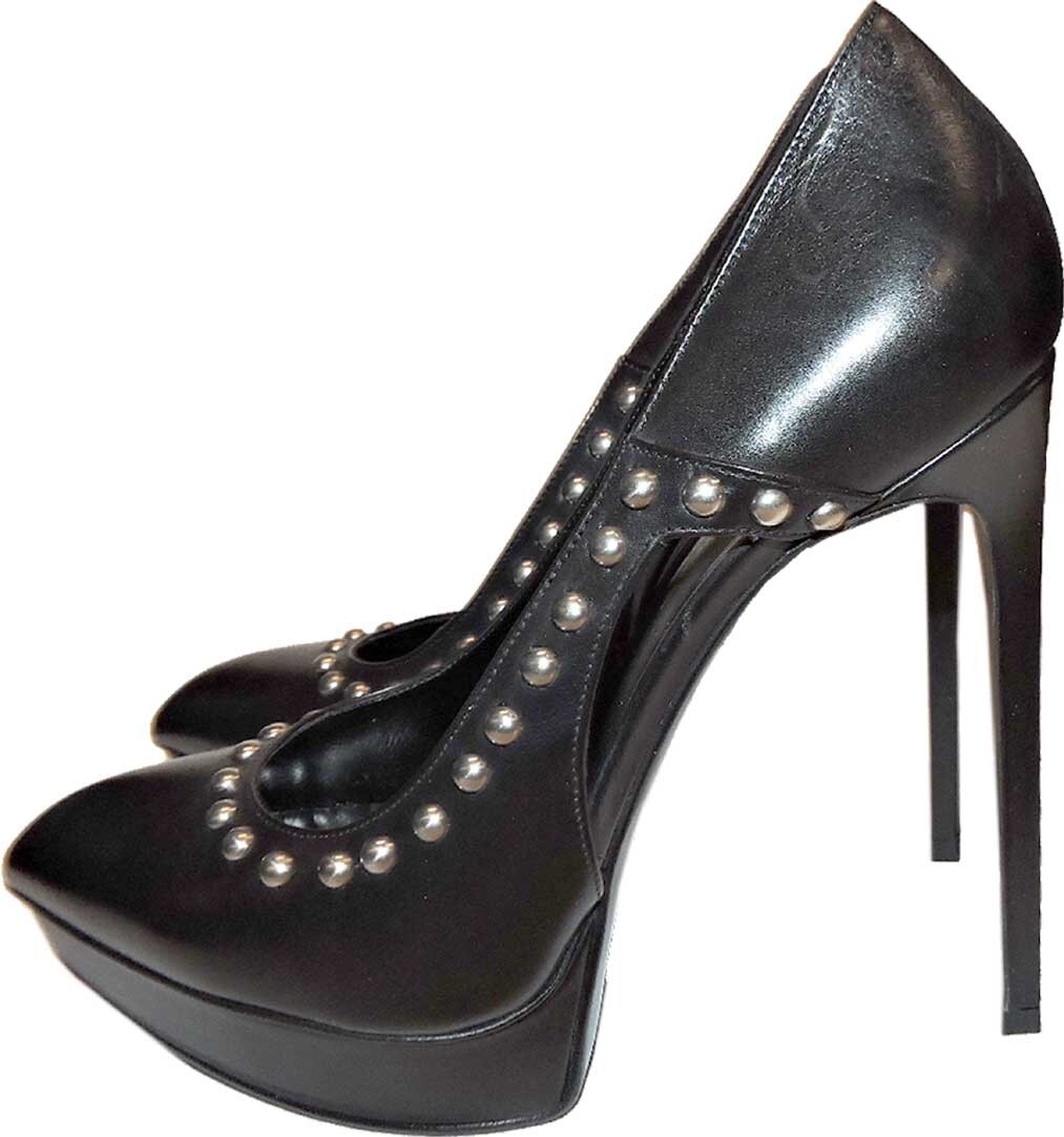 Scarpe décolleté Saint Laurent borchie punta a punta plateau Janis 39 tacchi YSL