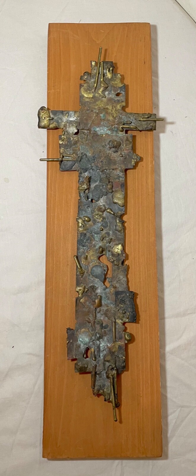 vintage handmade bronze brutalist religious crucifix cross wall sculpture art