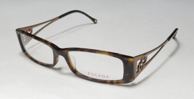 ESCADA VES096S 722 TORTOISE RECTANGULAR FRAME SHINY LOGO ARMS ELEGANT EYEGLASSES
